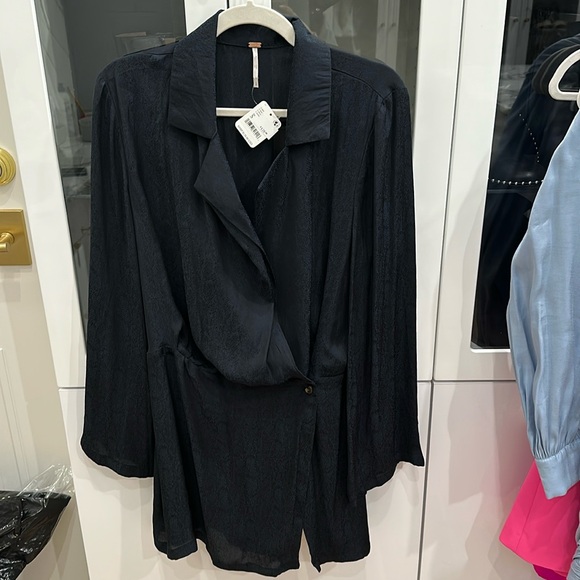 Free People Navy Silk wrap Dress - Picture 1 of 1